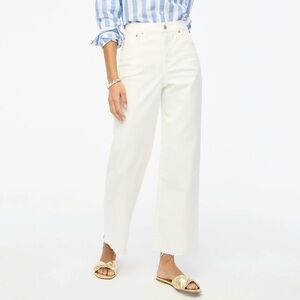 NWT J Crew Factory Wide Leg Crop White Jeans Pants Raw Hem Size 29